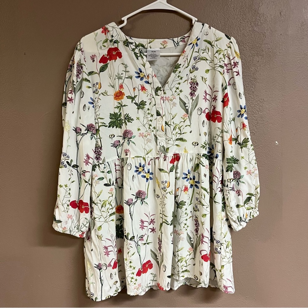 Flower print peasant shirt